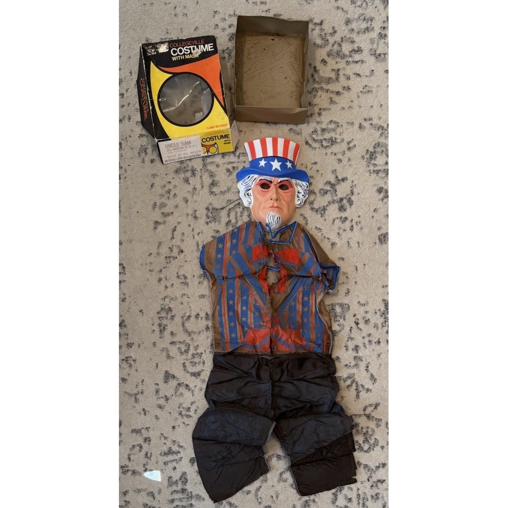 Vintage Collegeville Costume Uncle Sam Halloween Mask And Outfit - USA Read - Picture 2 of 9
